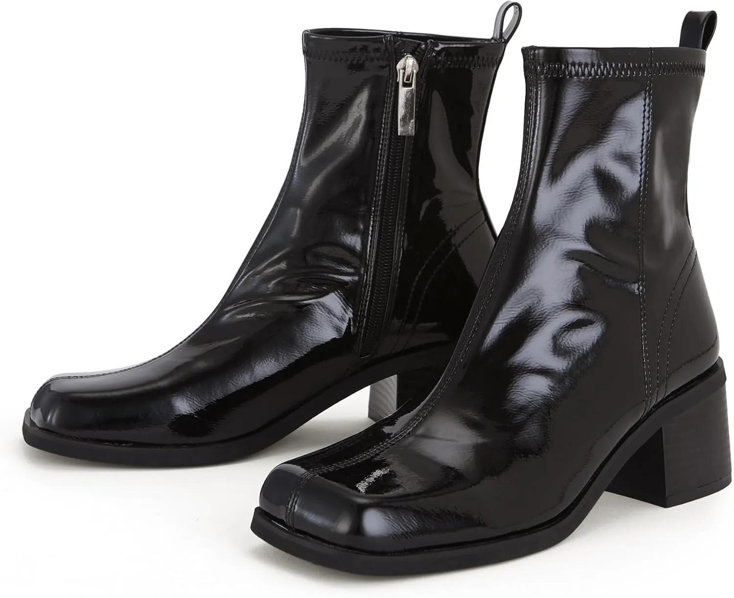 Women's Black Chelsea Platform Ankle Boots Elastic Chunky Heel Lug Sole Booties