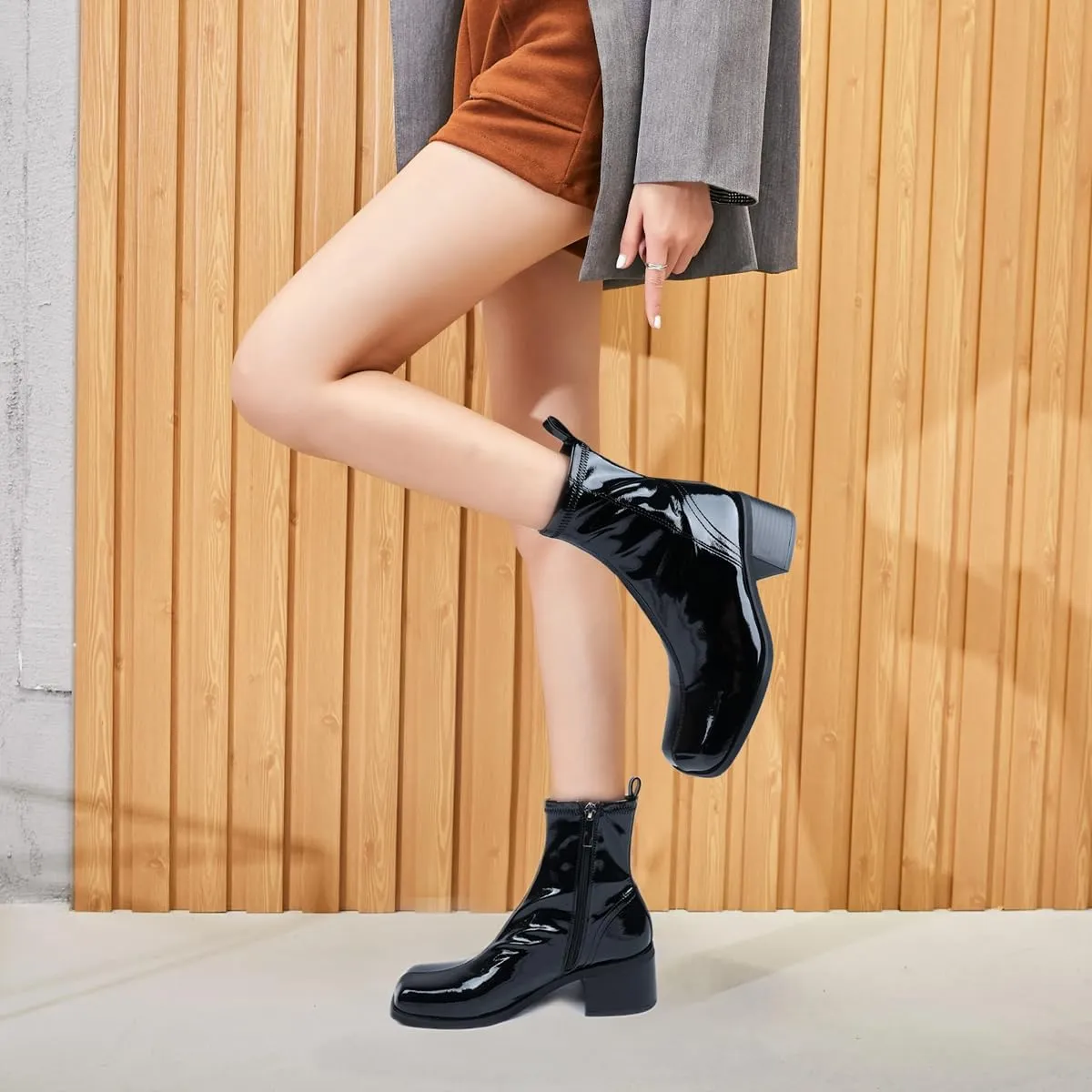 Women's Black Chelsea Platform Ankle Boots Elastic Chunky Heel Lug Sole Booties