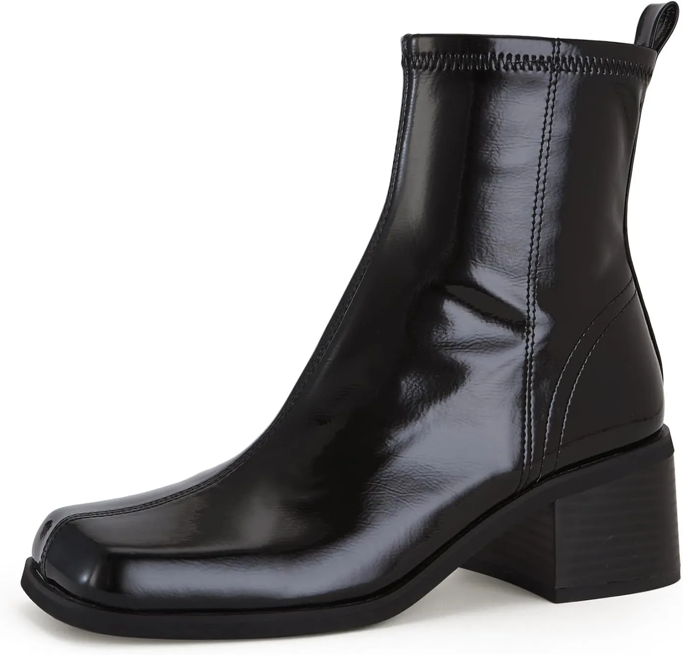 Women's Black Chelsea Platform Ankle Boots Elastic Chunky Heel Lug Sole Booties