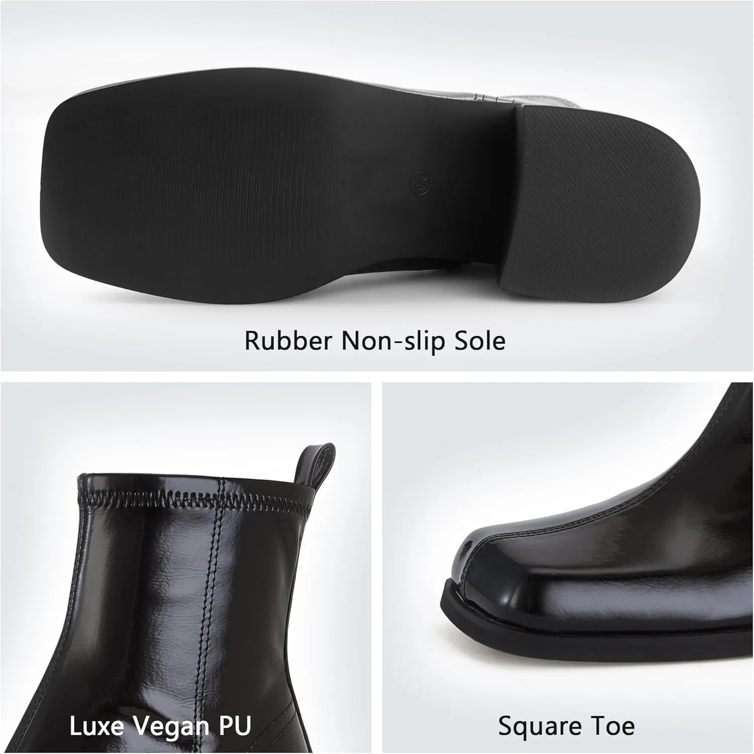 Women's Black Chelsea Platform Ankle Boots Elastic Chunky Heel Lug Sole Booties