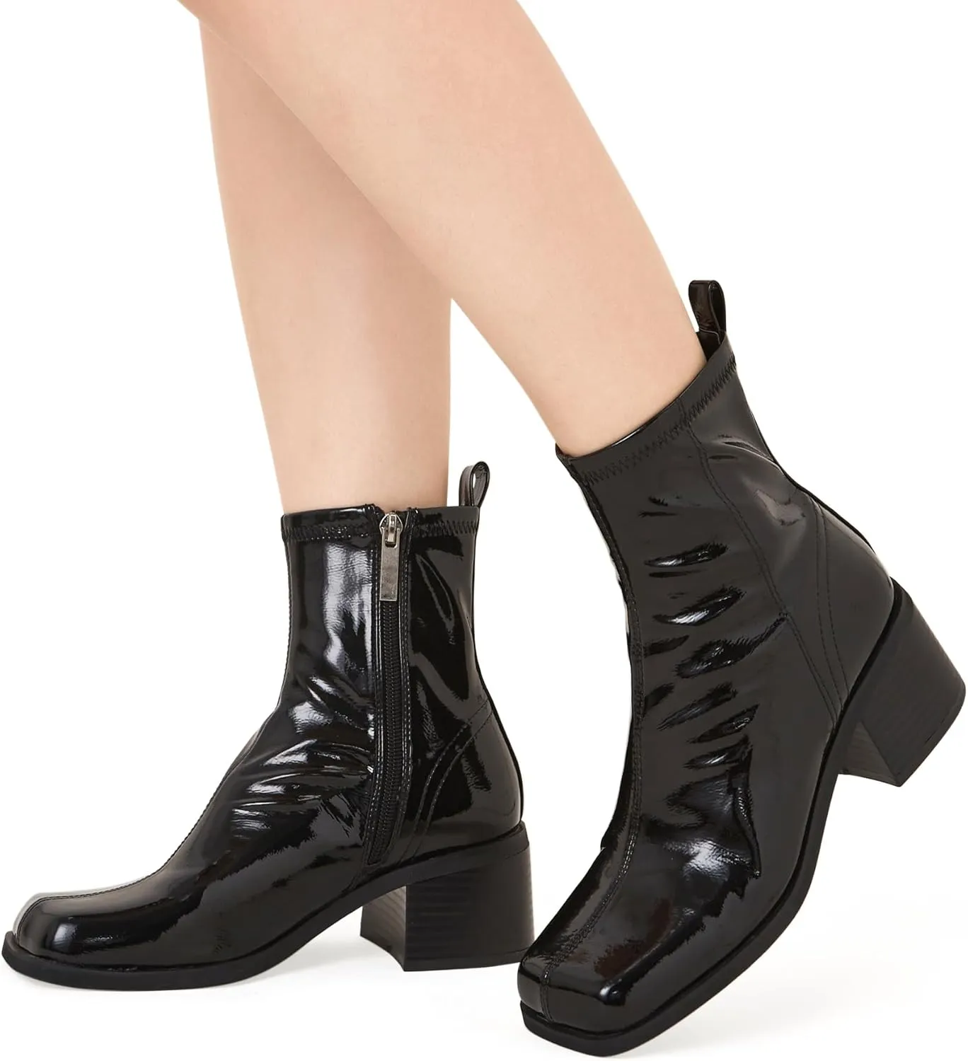 Women's Black Chelsea Platform Ankle Boots Elastic Chunky Heel Lug Sole Booties