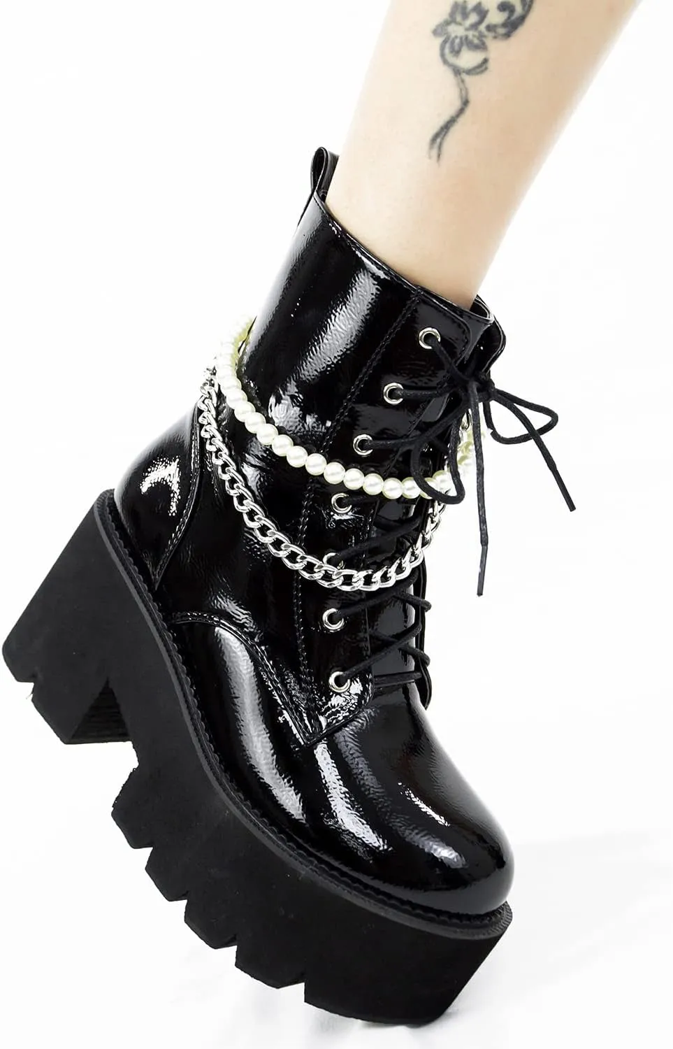 Women's Black Lace up Goth Platform Boots, Chunky Block Ankle Gothic Combat Boots, Cosplay Fashion Punk Boots Shoes