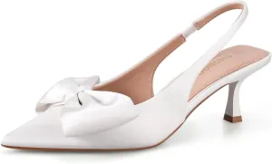Women's Bow Slingback Heels Pointed Toe Kitten Pumps Dress Shoes with Elastic Strap - 2.4'' Inches Height