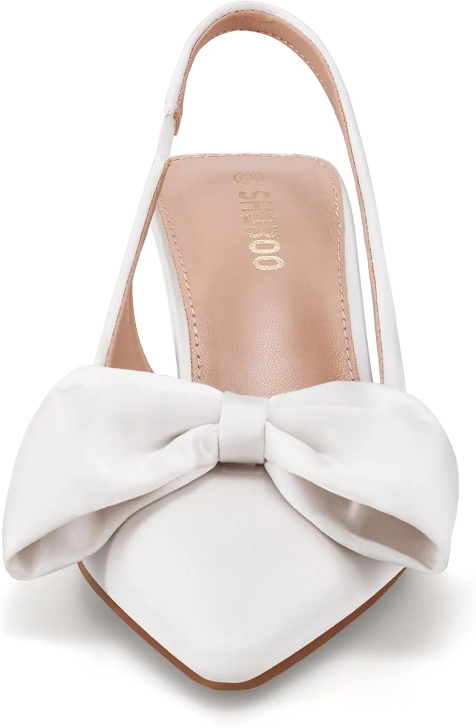 Women's Bow Slingback Heels Pointed Toe Kitten Pumps Dress Shoes with Elastic Strap - 2.4'' Inches Height