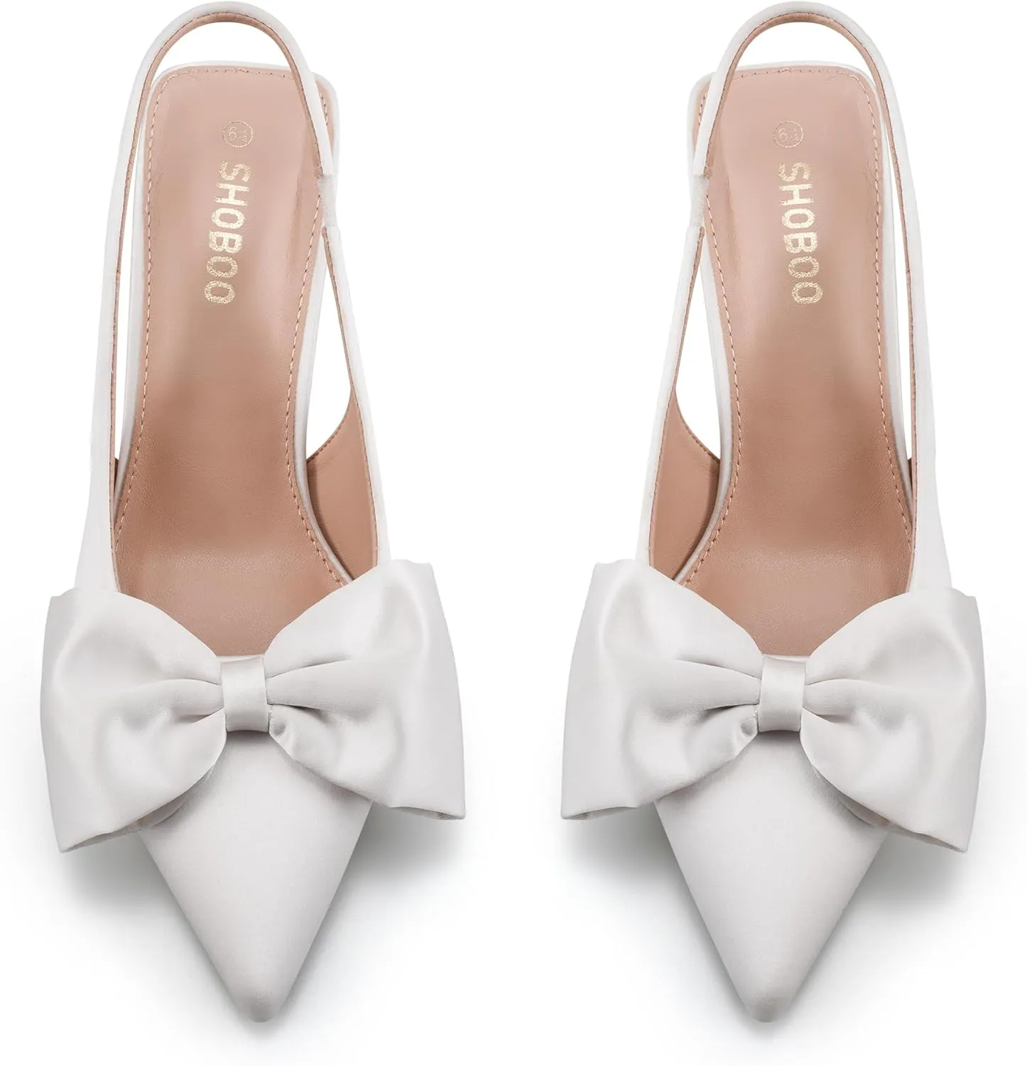 Women's Bow Slingback Heels Pointed Toe Kitten Pumps Dress Shoes with Elastic Strap - 2.4'' Inches Height