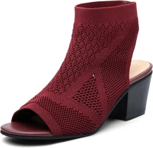 Women's Breathable Mesh Heeled Sandals - Chunky Open-Toe Slip-Ons for Summer & Casual Wear