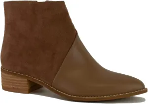 Women's Brown Two-Tone Ankle Boots Western Bootie Pointed Toe Stacked Block Heel Boots