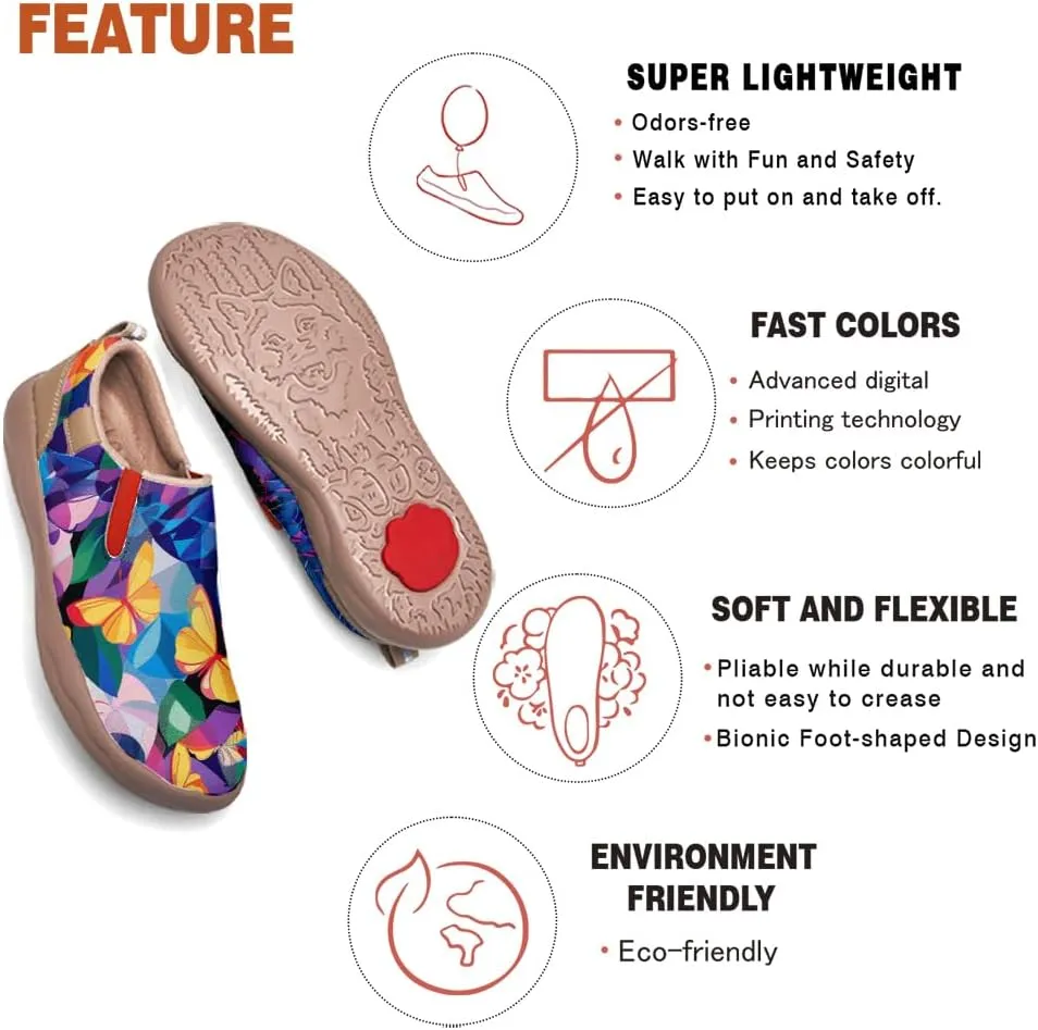 Women's Casual Loafers Microfiber Slip On Sneakers Art Painted Comfortable Soft Travel Shoes Colorful Butterfly