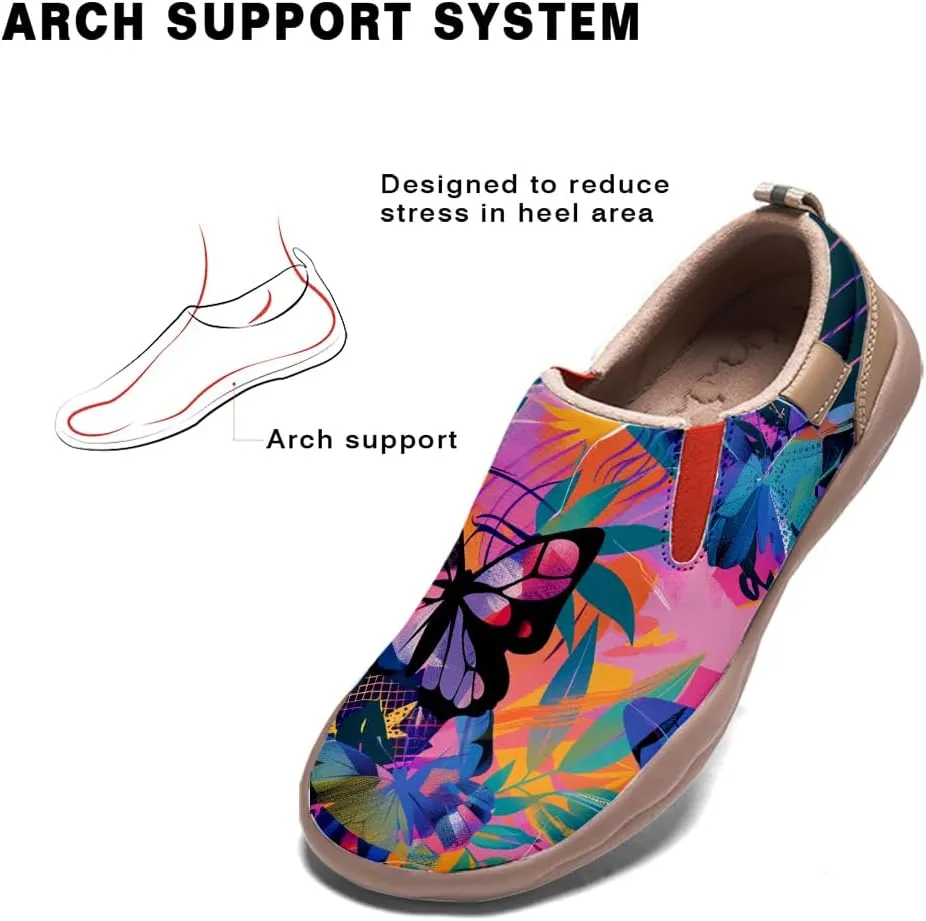 Women's Casual Loafers Microfiber Slip On Sneakers Art Painted Comfortable Soft Travel Shoes Colorful Butterfly