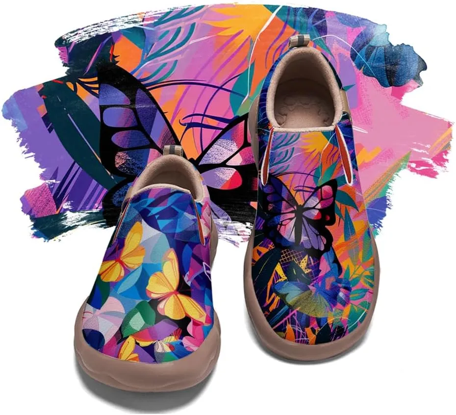 Women's Casual Loafers Microfiber Slip On Sneakers Art Painted Comfortable Soft Travel Shoes Colorful Butterfly