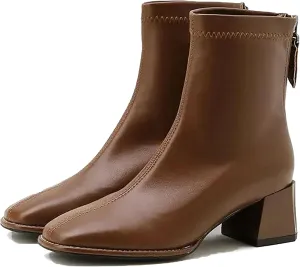 Women's Chelsea Chunky Heeled Ankle Boots Fleece Lining PU Upper Solid Color Comfort Booties