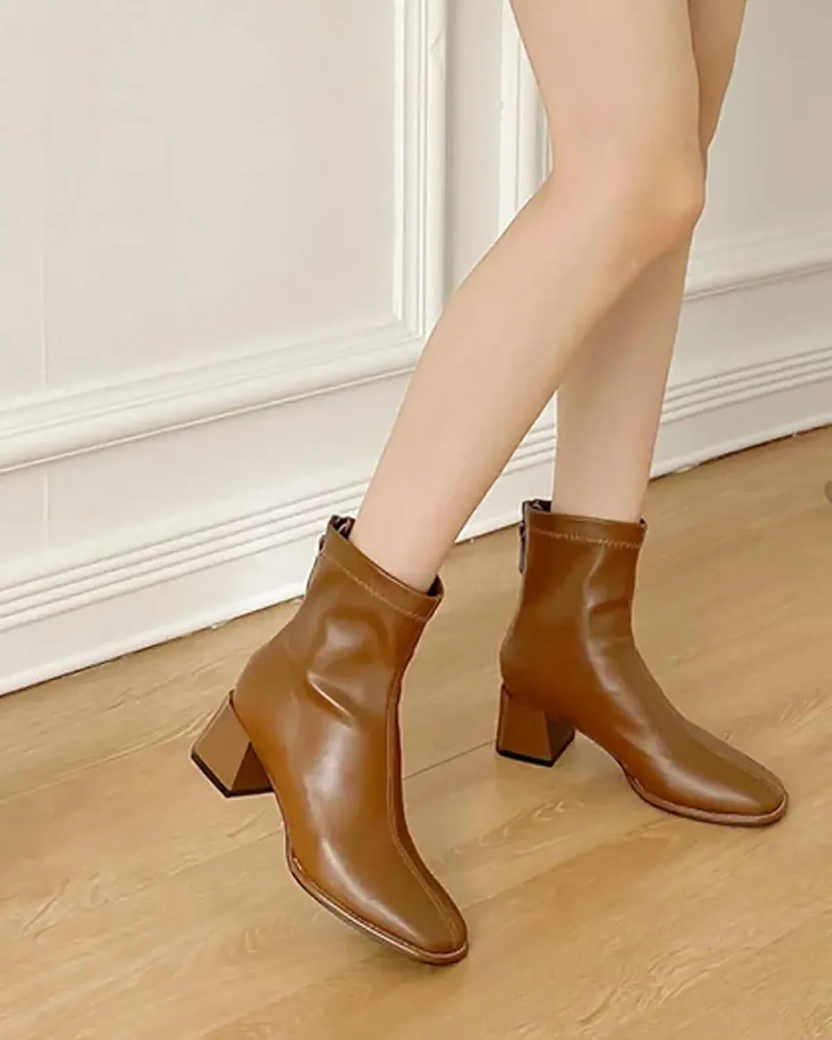 Women's Chelsea Chunky Heeled Ankle Boots Fleece Lining PU Upper Solid Color Comfort Booties