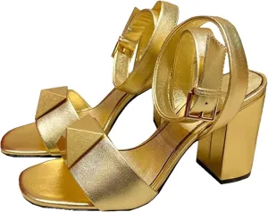 Women's Chunky Heel Leather Sandals, Rivet Strappy Open Toe Summer Luxury
