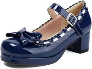 Women's Chunky Heel Platform Pumps Chic Bow Lolita Shoes Mary Jane High Heels Dress Shoes
