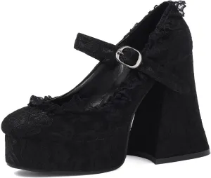 Women's Chunky High Heel Mary Janes Gothic Shoes Lace Flower Heels Goth Platform Dress Shoes for Women