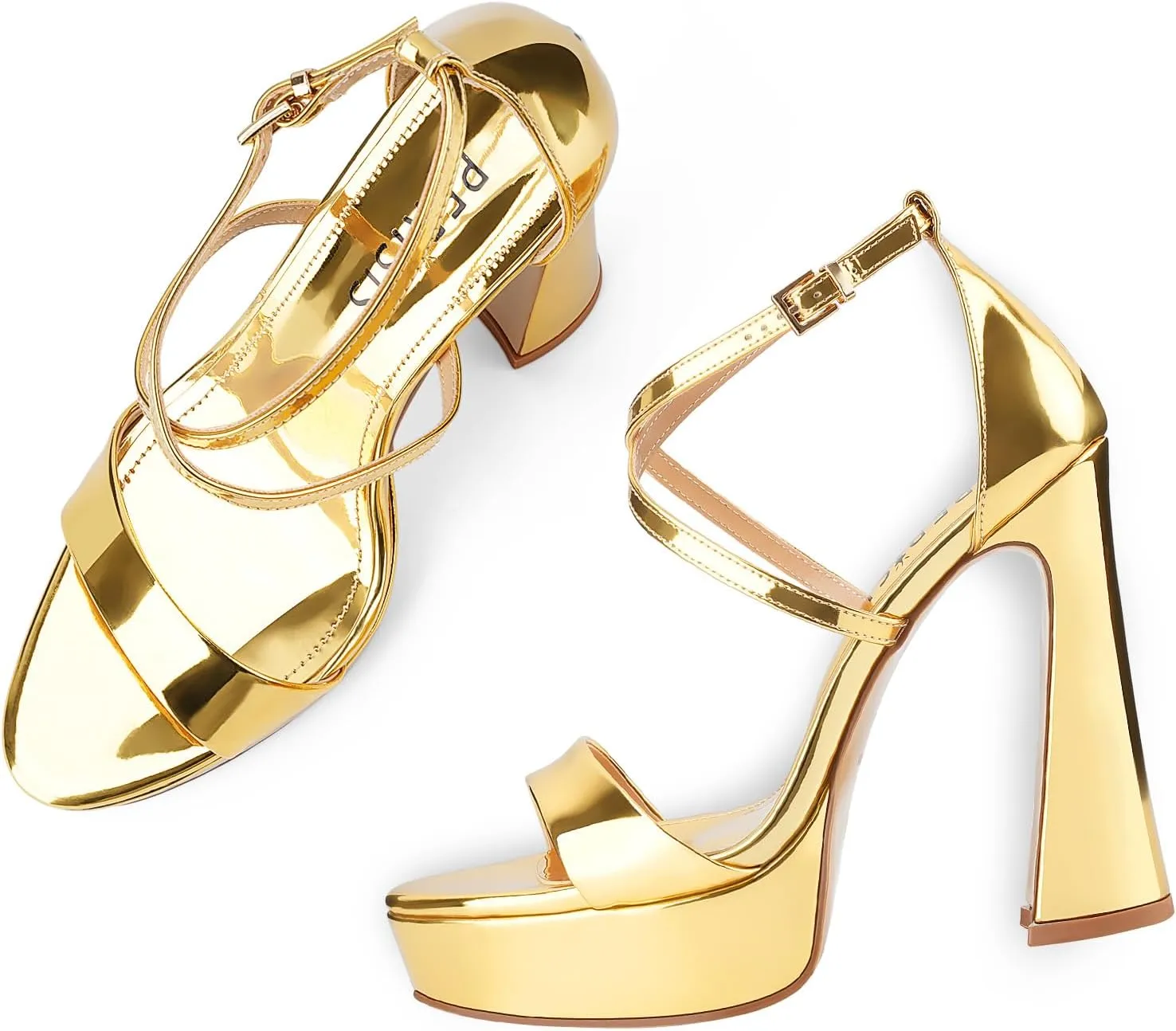 Women's Chunky High Heel Platform Sandals Open Peep Toe Ankle Strap Dress Strappy Heels with Single Cross Strap Buckle for Ladies Sexy Wedding 5 Inch