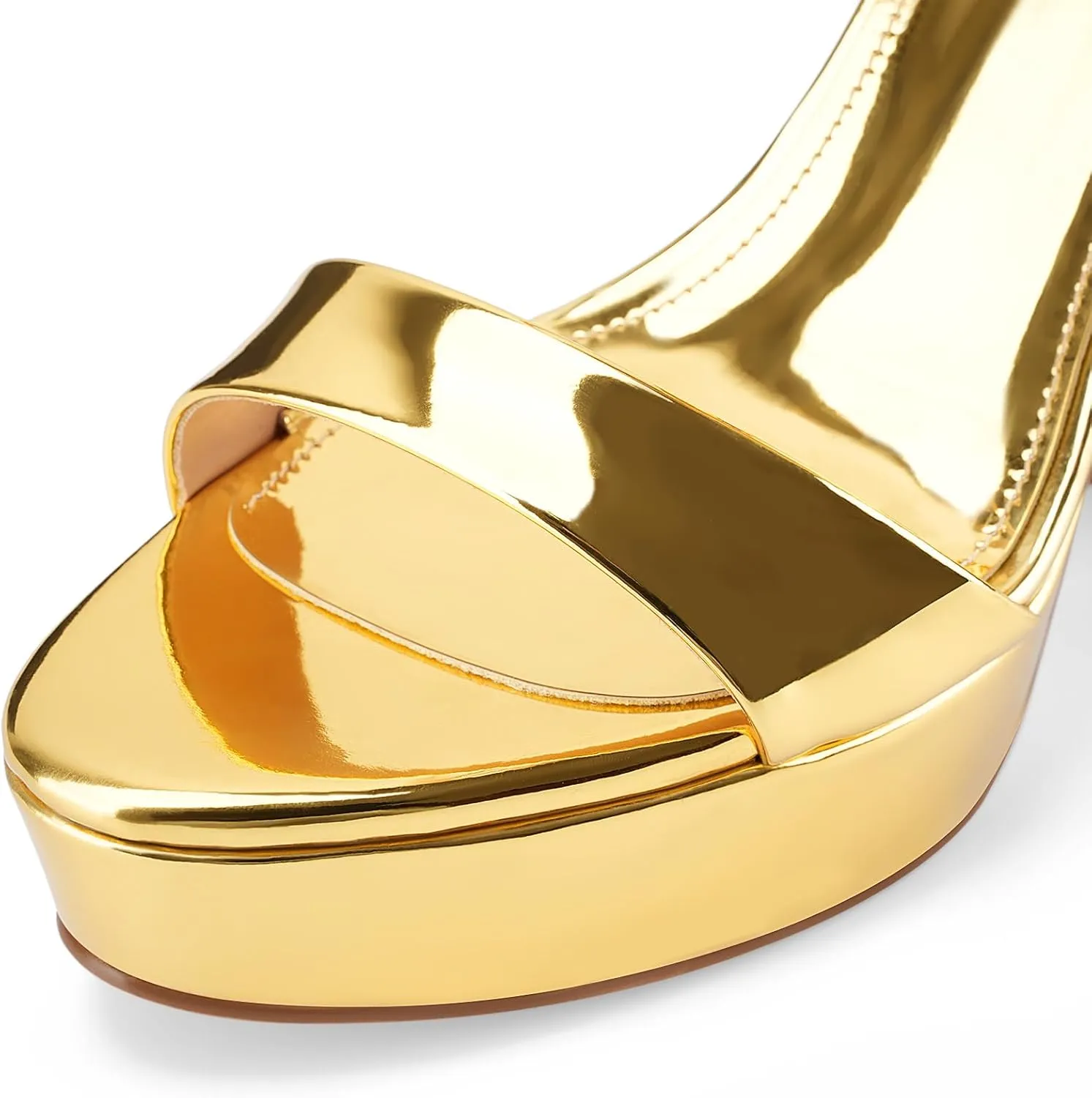Women's Chunky High Heel Platform Sandals Open Peep Toe Ankle Strap Dress Strappy Heels with Single Cross Strap Buckle for Ladies Sexy Wedding 5 Inch