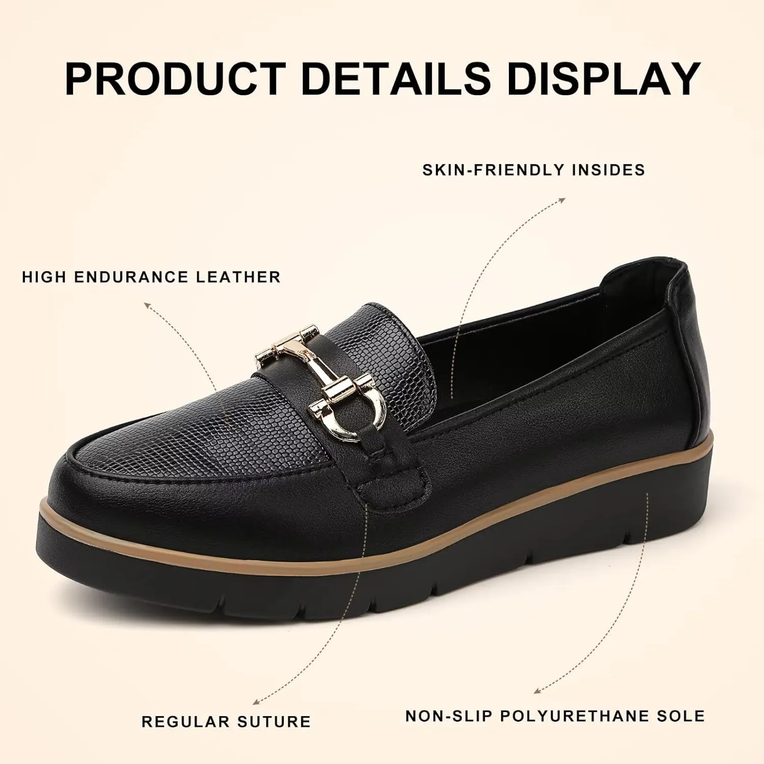 Women's Classic Comfort Leather Loafers Cute Slip-Ons Casual Dress Shoes Lightweight Walking Flats Everyday Work Shoes