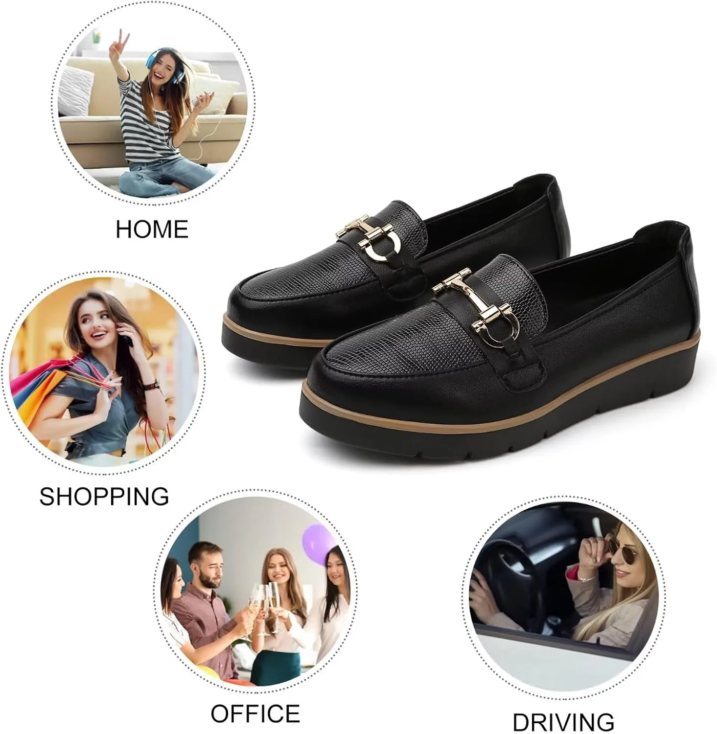 Women's Classic Comfort Leather Loafers Cute Slip-Ons Casual Dress Shoes Lightweight Walking Flats Everyday Work Shoes