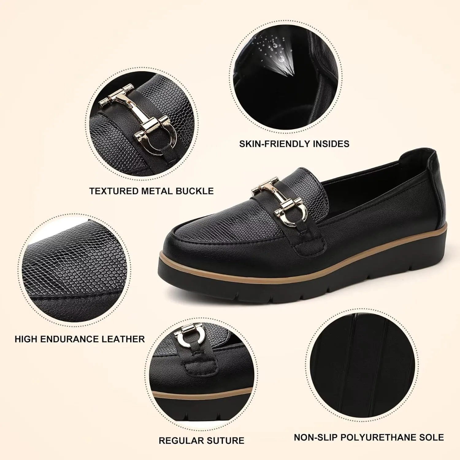 Women's Classic Comfort Leather Loafers Cute Slip-Ons Casual Dress Shoes Lightweight Walking Flats Everyday Work Shoes