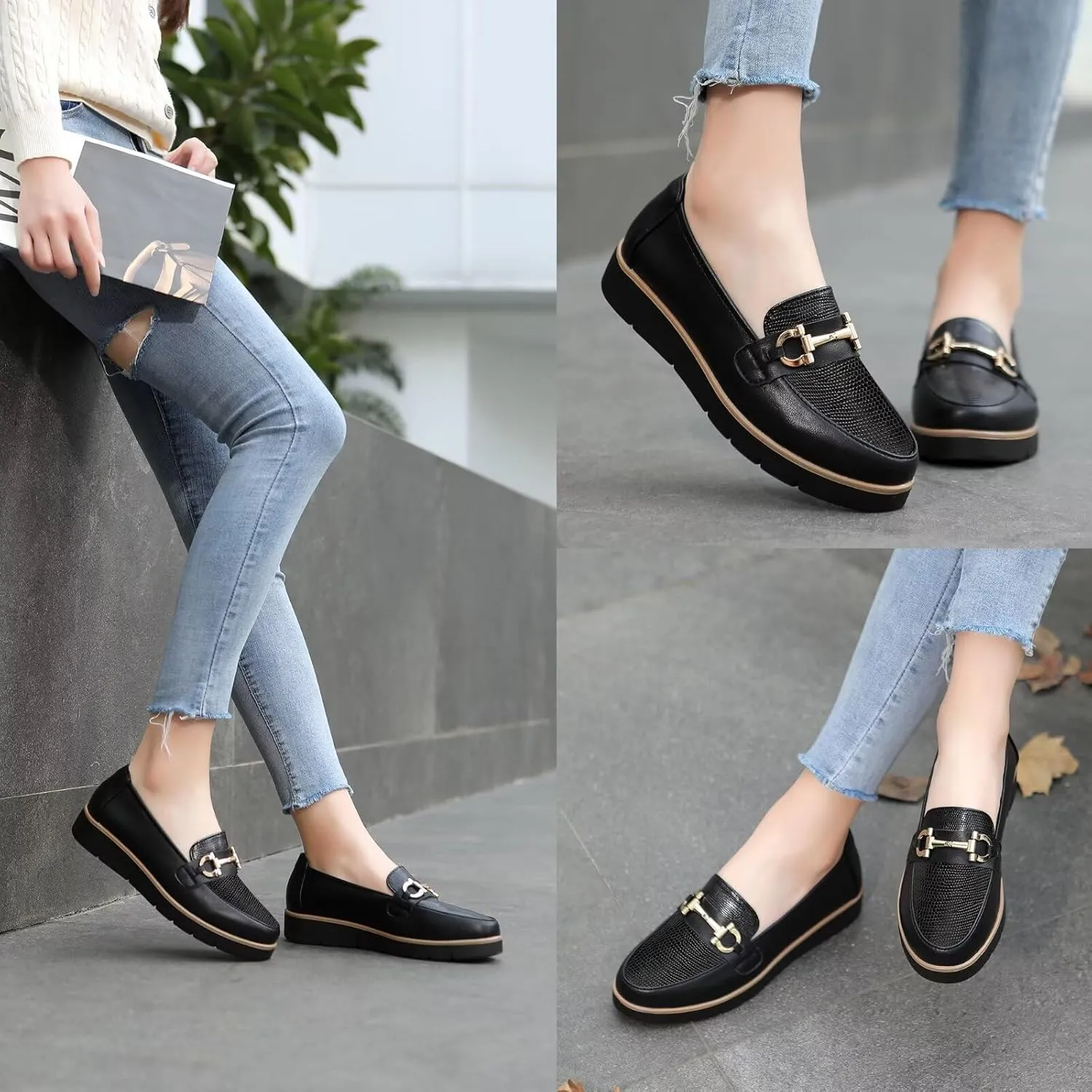 Women's Classic Comfort Leather Loafers Cute Slip-Ons Casual Dress Shoes Lightweight Walking Flats Everyday Work Shoes