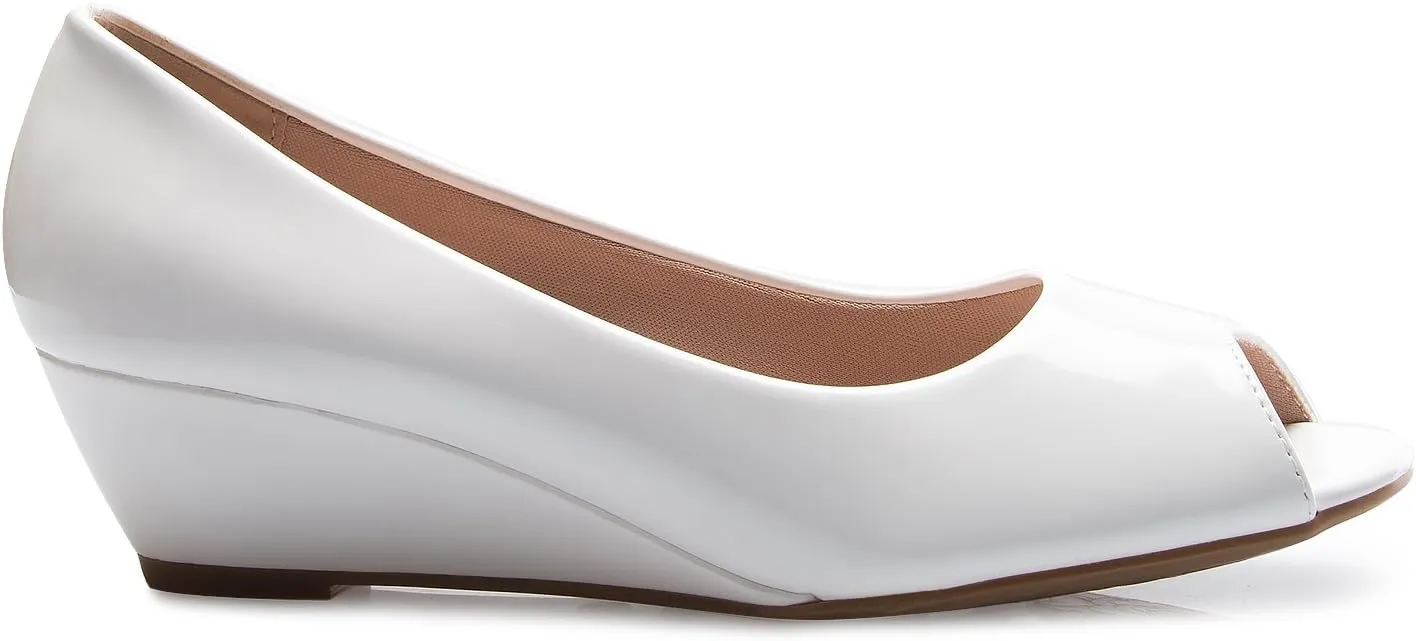 Womens Classic Open Toe Kitten Heel Wedges | Dress, Work, Party Low Heeled