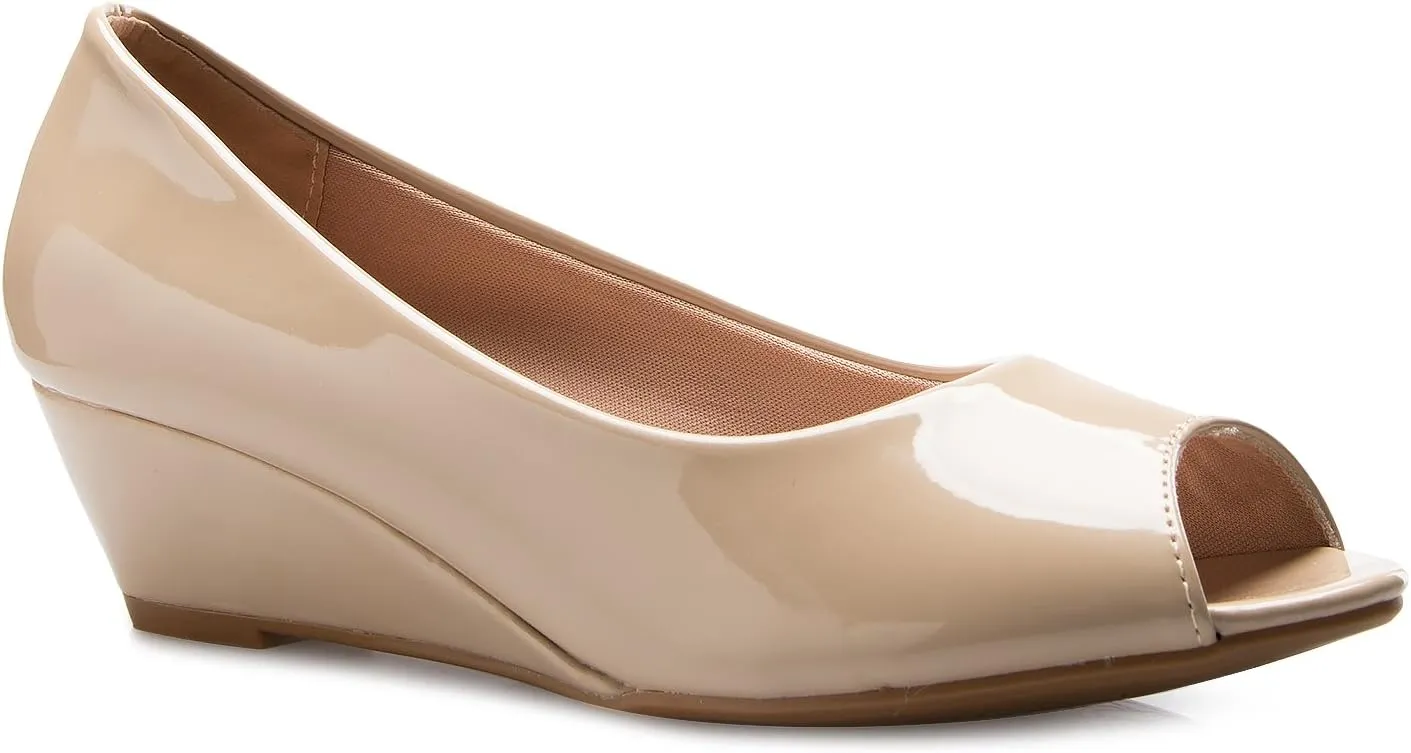 Womens Classic Open Toe Kitten Heel Wedges | Dress, Work, Party Low Heeled