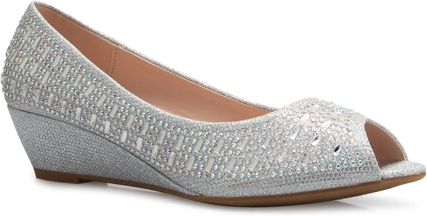 Womens Classic Open Toe Kitten Heel Wedges | Dress, Work, Party Low Heeled