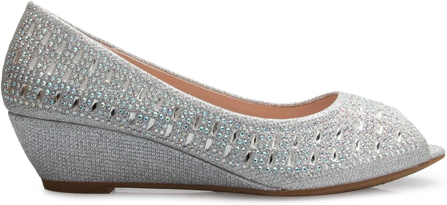 Womens Classic Open Toe Kitten Heel Wedges | Dress, Work, Party Low Heeled
