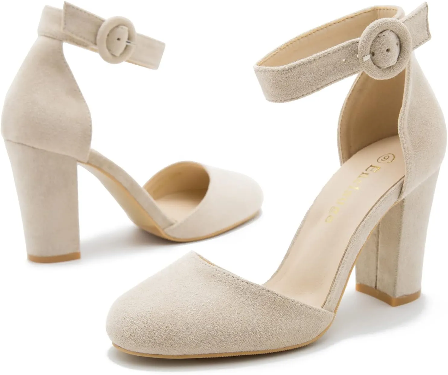 Women's Closed Toe Heels Ankle Strap Pumps Chunky Block High Heel D'Orsay Wedding Dress Shoes