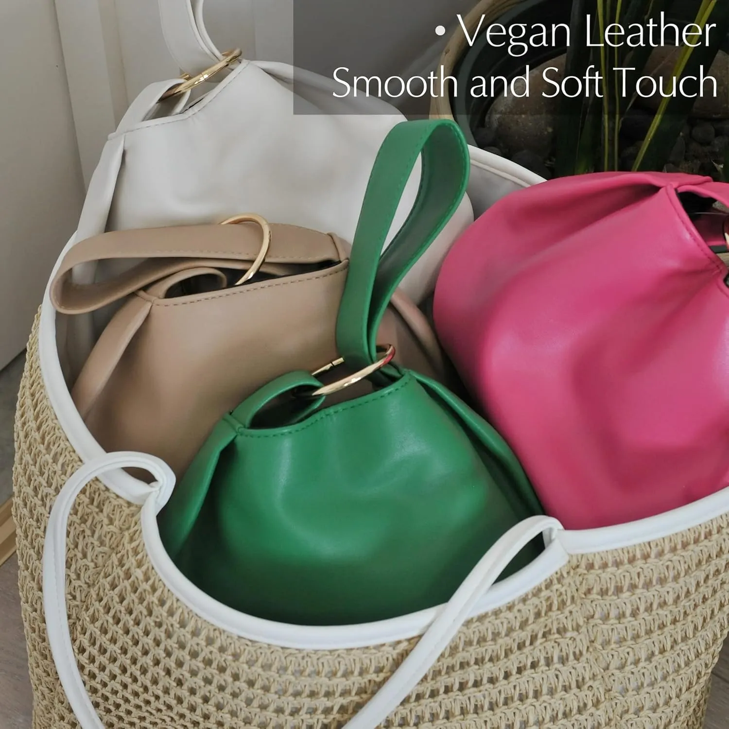 Women's Clutch Soft Vegan Leather Hobo Top Handle Bag Small Tote Purse