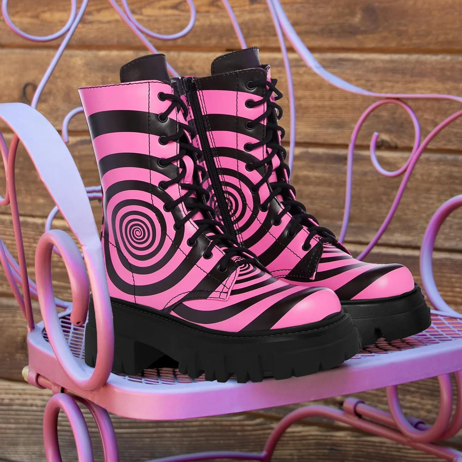 Women's Combat Boot Zebra Platform Ankle Adjustable Lace-Up Vamp Inside Zipper Fashion Party Boots