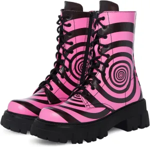 Women's Combat Boot Zebra Platform Ankle Adjustable Lace-Up Vamp Inside Zipper Fashion Party Boots