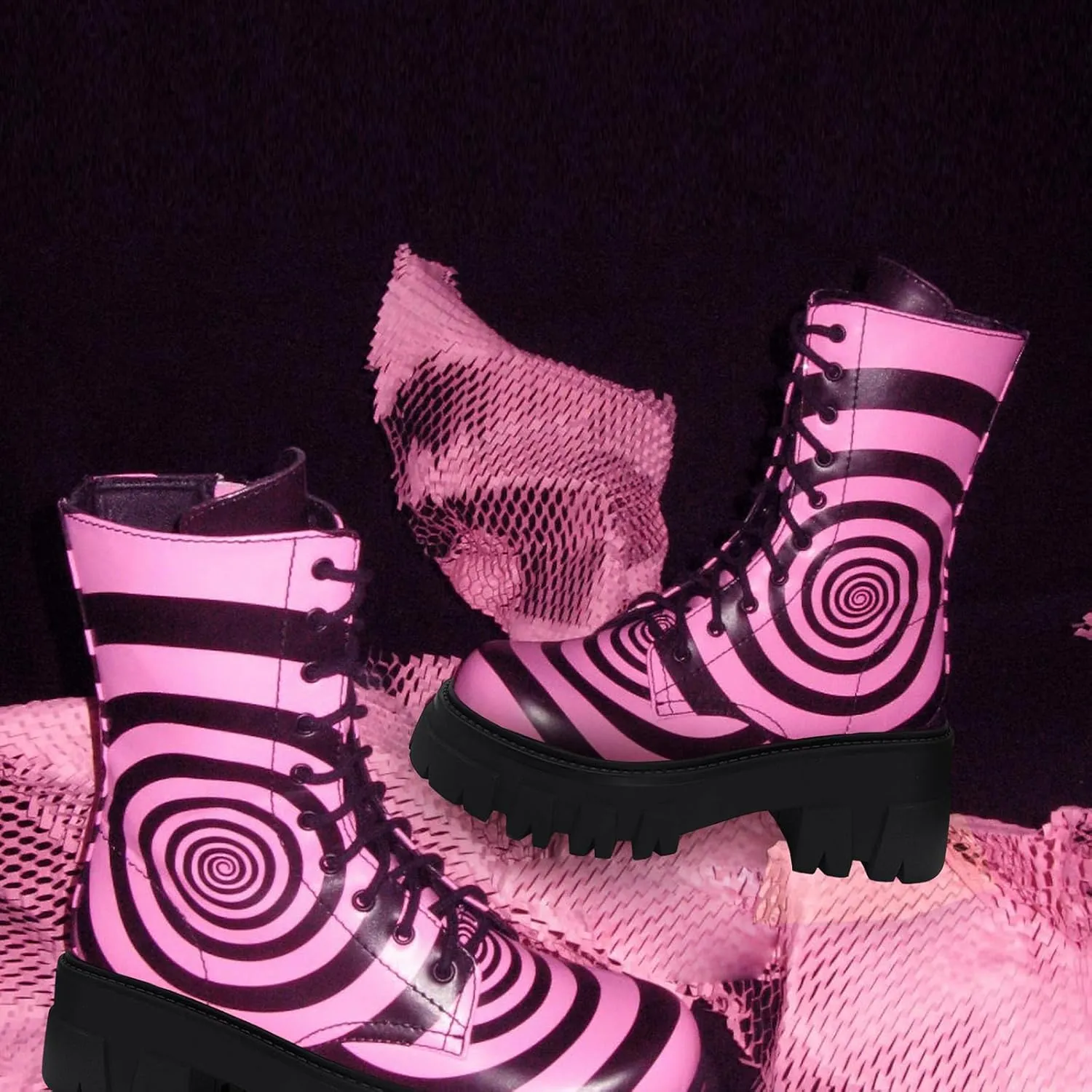 Women's Combat Boot Zebra Platform Ankle Adjustable Lace-Up Vamp Inside Zipper Fashion Party Boots