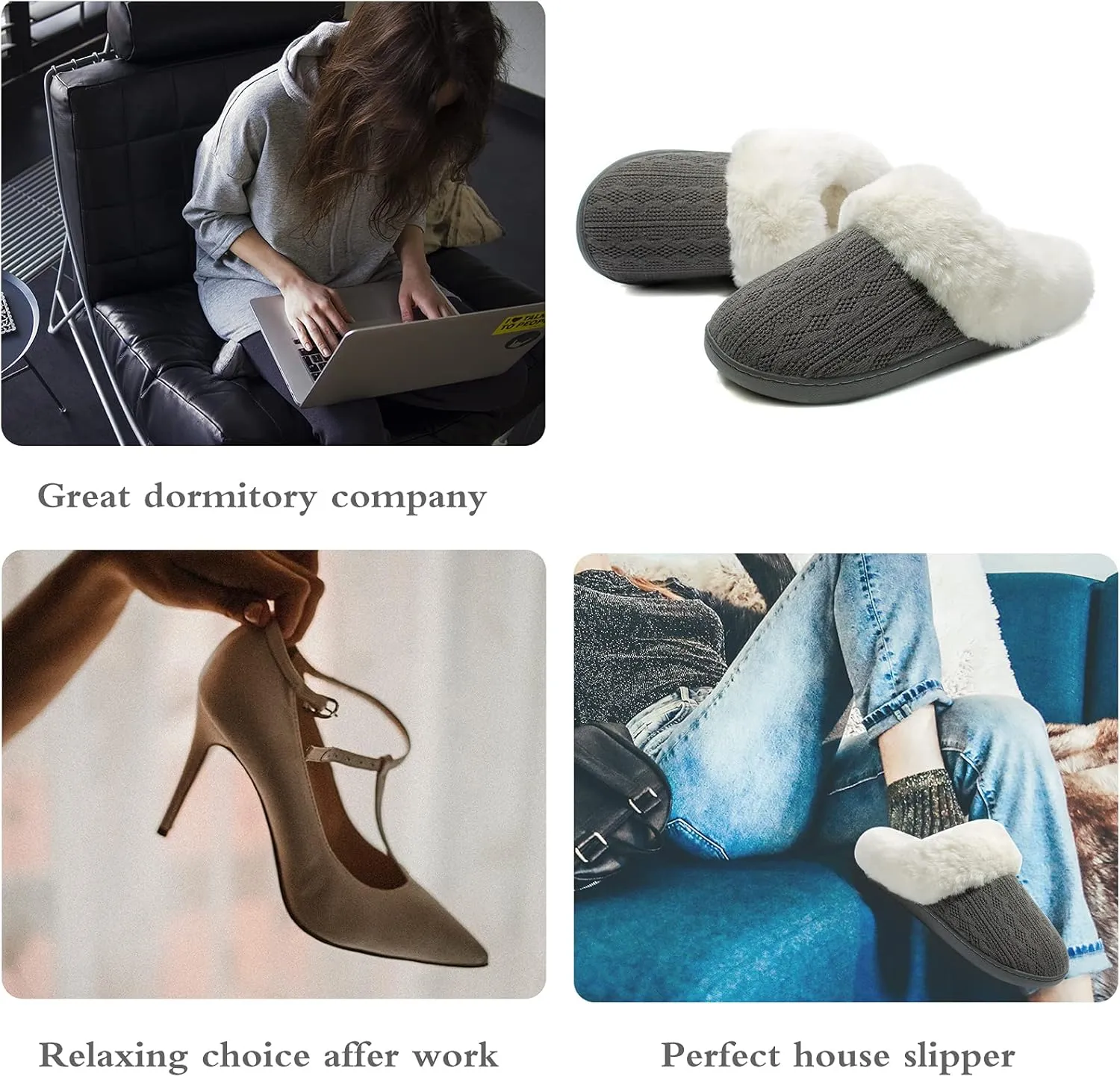 Womens Cozy Fuzzy Plaid House Slippers Memory Foam Slip on Indoor Outdoor