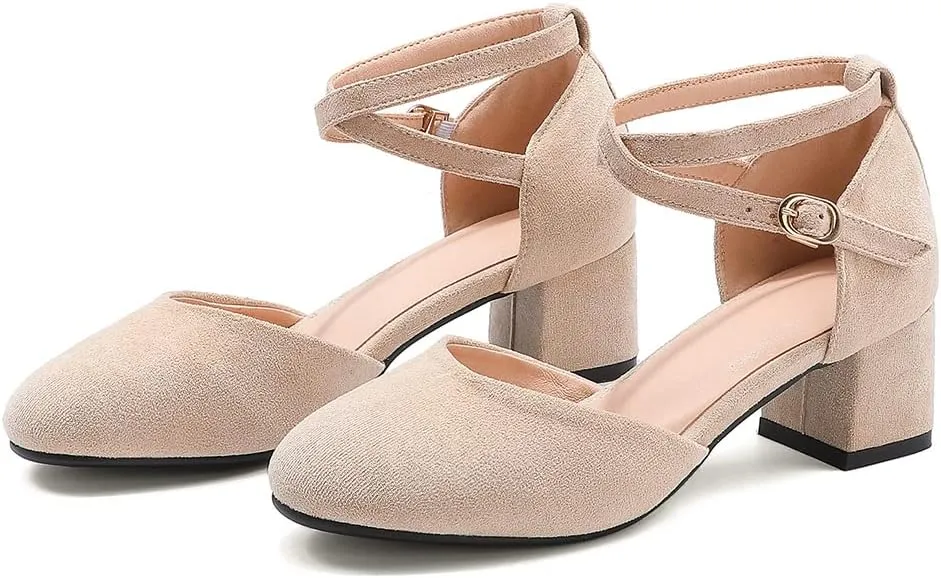 Womens Cross-tied Court Shoes Square Toe Low Block Heel Pumps Ladies Ankle Strap Sandals