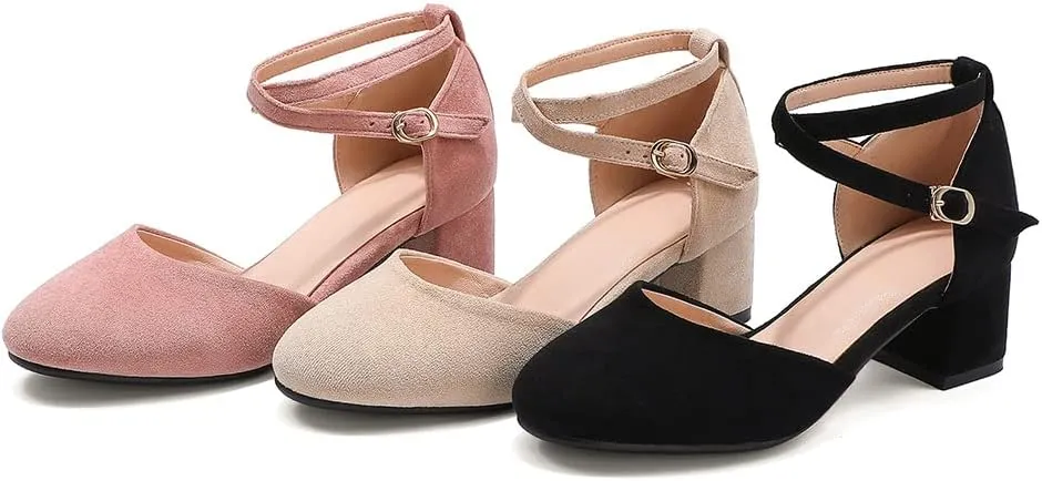 Womens Cross-tied Court Shoes Square Toe Low Block Heel Pumps Ladies Ankle Strap Sandals