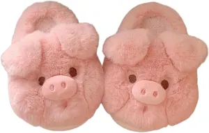 Women's Cute Piggy Plush Slippers for Winter, Indoor Fuzzy Slip-on Home Shoes