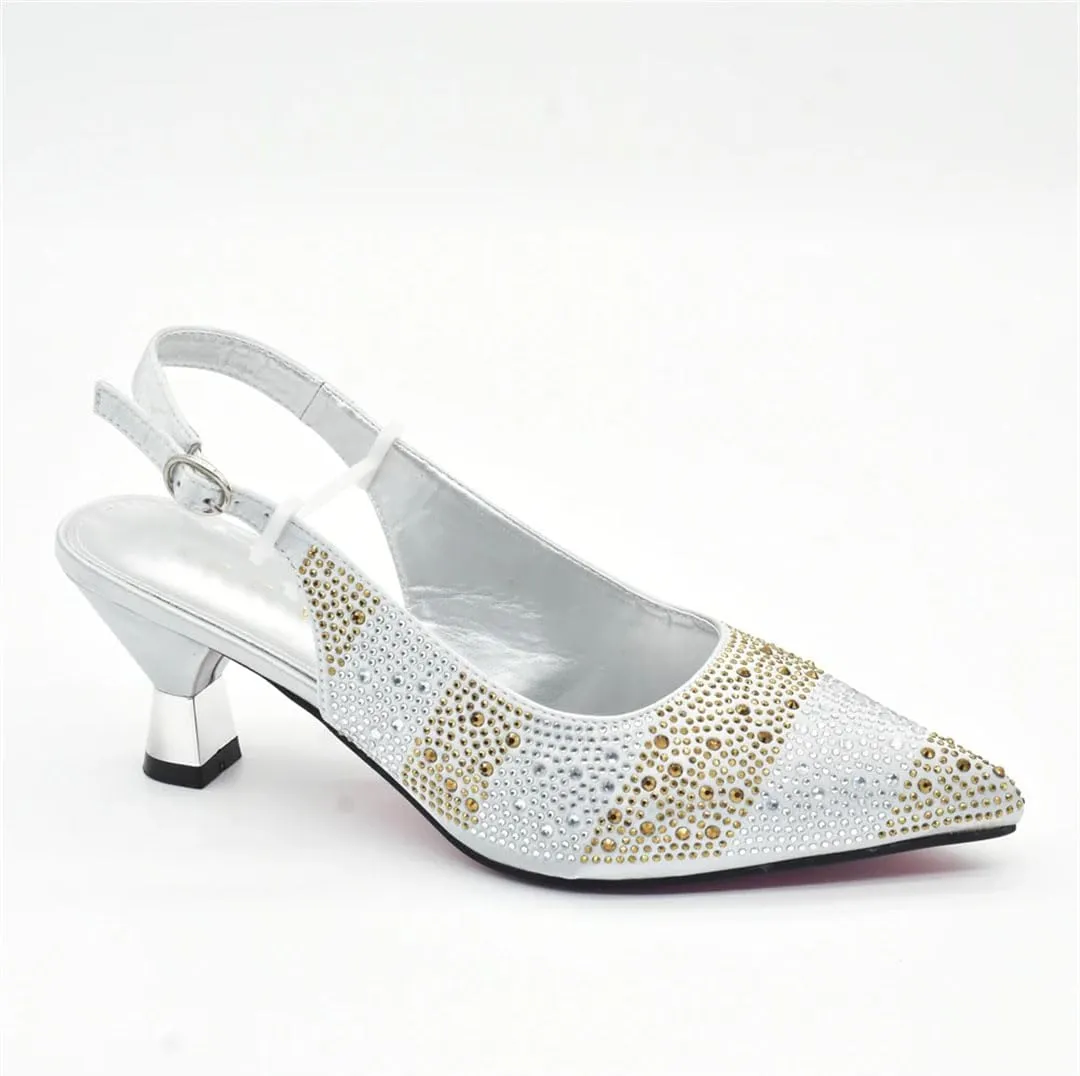 Women’S Elegant Heeled Shoes and Bag Set for Wedding Party Slingbacks Pumps with Matching Handbag