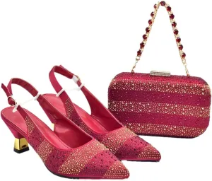 Women’S Elegant Heeled Shoes and Bag Set for Wedding Party Slingbacks Pumps with Matching Handbag