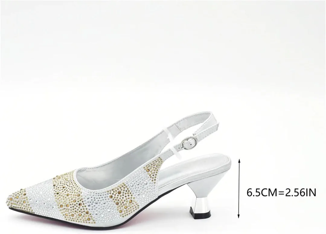 Women’S Elegant Heeled Shoes and Bag Set for Wedding Party Slingbacks Pumps with Matching Handbag