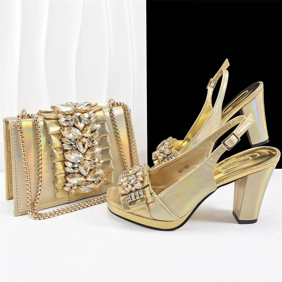 Women’S Elegant Italian Shoe and Bag Set with Matching PU Soft Leather Pumps Platform Thin Heels for Dress Occasions