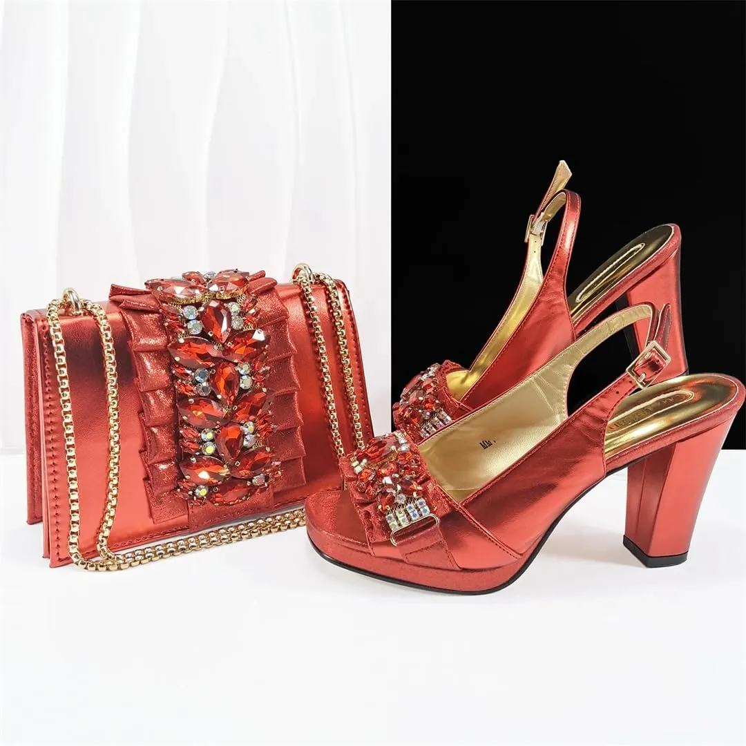 Women’S Elegant Italian Shoe and Bag Set with Matching PU Soft Leather Pumps Platform Thin Heels for Dress Occasions