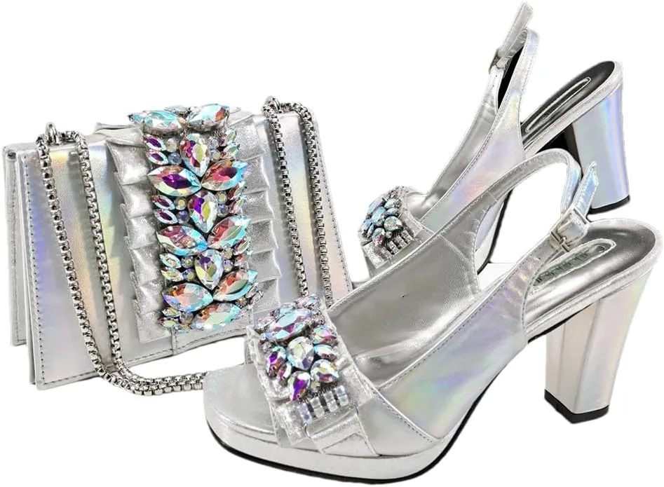 Women’S Elegant Italian Shoe and Bag Set with Matching PU Soft Leather Pumps Platform Thin Heels for Dress Occasions