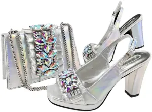 Women’S Elegant Italian Shoe and Bag Set with Matching PU Soft Leather Pumps Platform Thin Heels for Dress Occasions