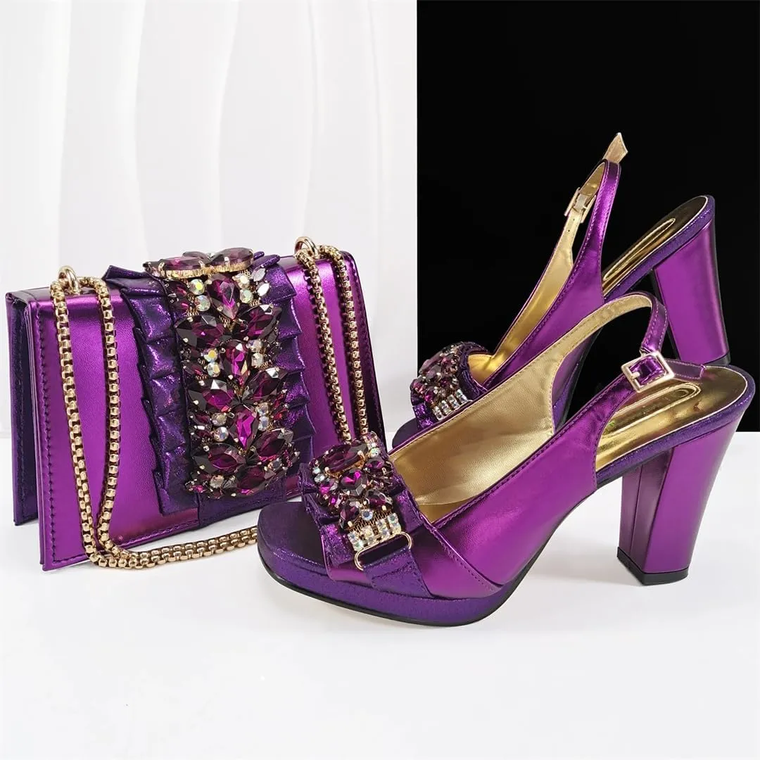 Women’S Elegant Italian Shoe and Bag Set with Matching PU Soft Leather Pumps Platform Thin Heels for Dress Occasions
