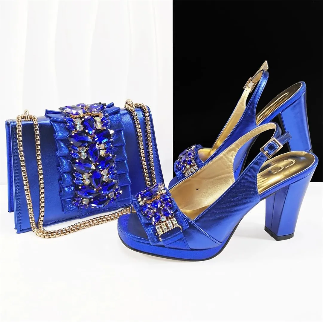 Women’S Elegant Italian Shoe and Bag Set with Matching PU Soft Leather Pumps Platform Thin Heels for Dress Occasions