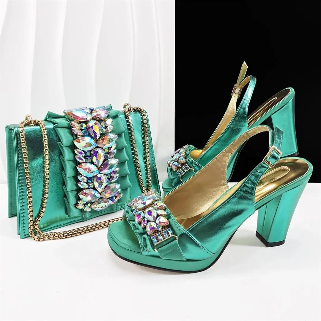 Women’S Elegant Italian Shoe and Bag Set with Matching PU Soft Leather Pumps Platform Thin Heels for Dress Occasions