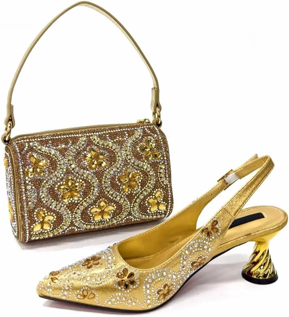Women's Elegant Lace Upper Pointed Toe Pump and Clutch Set with Crystal Details for Special Events