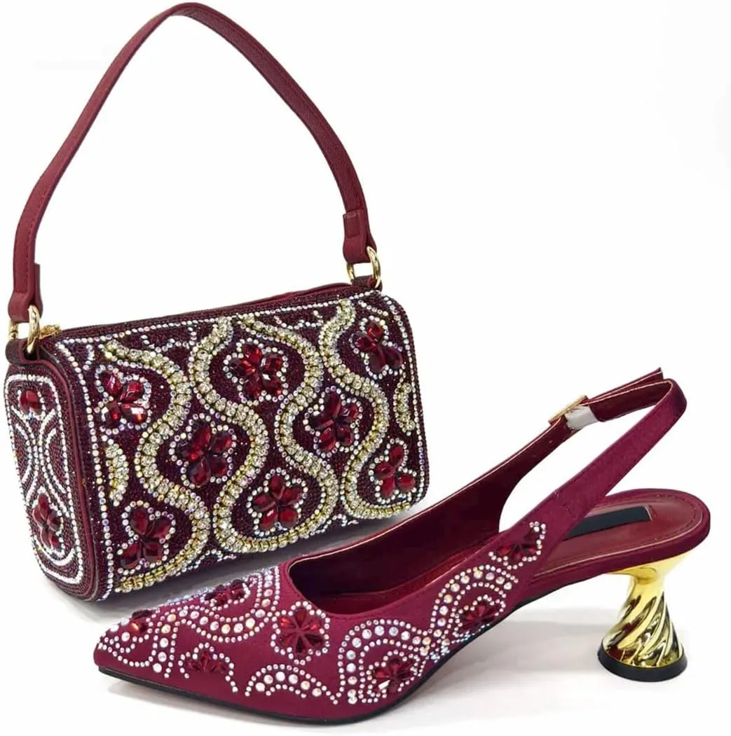 Women's Elegant Lace Upper Pointed Toe Pump and Clutch Set with Crystal Details for Special Events